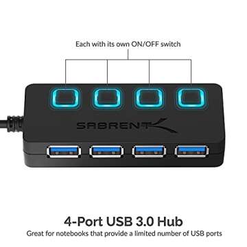 Sabrent 4-Port USB 3.0 Hub with 3 Feet Extension Cable for All Devices