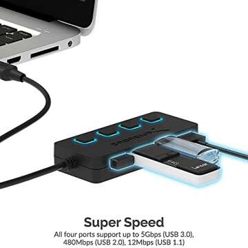 Sabrent 4-Port USB 3.0 Hub with Extension Cable - Add Ports Fast