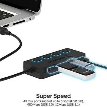Sabrent 4-Port USB 3.0 Hub with Extension Cable - Add Ports Fast