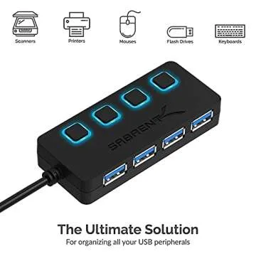 Sabrent 4-Port USB 3.0 Hub with Extension Cable - Add Ports Fast