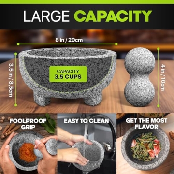 Umien Granite Mortar Pestle Set 3.5-Cup 8-Inch Avocado Tool