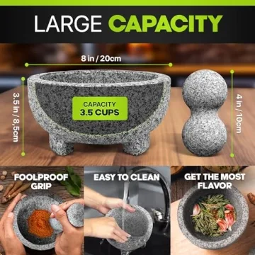 Umien Granite Mortar Pestle Set 3.5-Cup 8-Inch Avocado Tool