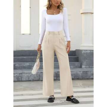 NIMIN Womens Business Casual Pants High Waisted Straight Leg Pants Office Work Professional Pants Trousers with Pockets Apricot Medium