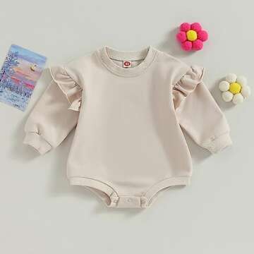 YOKJZJD Newborn Infant Baby Girl Outfits Ruffle Bubble Romper Sweatshirt Long Sleeve Bodysuit T-Shirt Fall Clothes (Apricot, 0-3 Months)