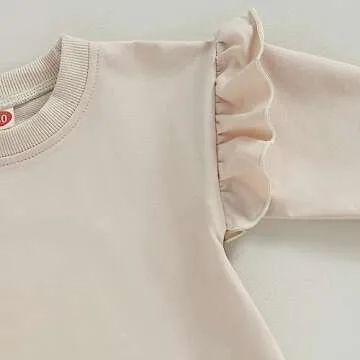 YOKJZJD Newborn Infant Baby Girl Outfits Ruffle Bubble Romper Sweatshirt Long Sleeve Bodysuit T-Shirt Fall Clothes (Apricot, 0-3 Months)