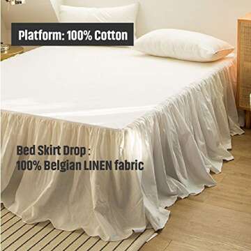 Simple&Opulence Belgian Linen Bed Skirt with Classic 16 inch Tailored Drop Dust Ruffle, Easy Fit Breathable Premium Natural Flax- Pleated White,King
