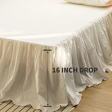 Simple&Opulence Belgian Linen Bed Skirt with Classic 16 inch Tailored Drop Dust Ruffle, Easy Fit Breathable Premium Natural Flax- Pleated White,King