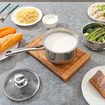 Stainless Steel Saucepan,DERUI CREATION 2.5 QT Food Grade 304 Stainless Steel Soup Pot and Steamer Basket,Cooking Pot with Lid(18cm（2.5QT）, Silver)