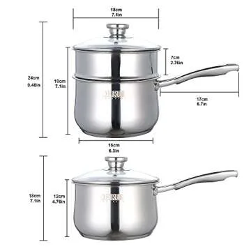 Stainless Steel Saucepan,DERUI CREATION 2.5 QT Food Grade 304 Stainless Steel Soup Pot and Steamer Basket,Cooking Pot with Lid(18cm（2.5QT）, Silver)