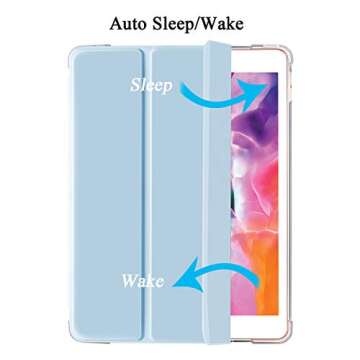 SIWENGDE Compatible for iPad 9/8/7 Generation Case (2021/2020/2019) with Pencil Holder, iPad 10.2 Inch Soft TPU Translucent Frosted Back Cover Slim Smart Trifold Stand Protective Cases(Light Blue)