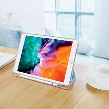 SIWENGDE Compatible for iPad 9/8/7 Generation Case (2021/2020/2019) with Pencil Holder, iPad 10.2 Inch Soft TPU Translucent Frosted Back Cover Slim Smart Trifold Stand Protective Cases(Light Blue)