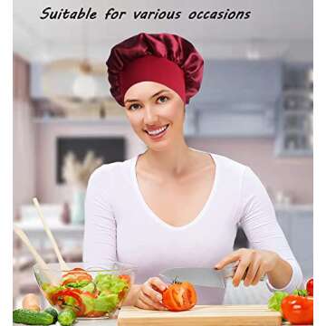 Hair Bonnets for Curly Hair and Sleeping for Women, Satin Sleep Cap, Silk Bonnet with Elastic Soft B...