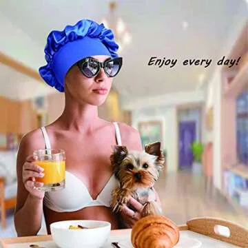 Hair Bonnets for Curly Hair and Sleeping for Women, Satin Sleep Cap, Silk Bonnet with Elastic Soft Band Big Bonnet (4 Pcs).