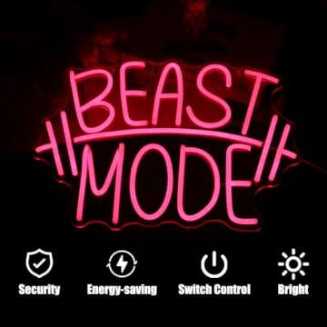 CKTBLEY Beast Mode Neon Signs for Wall Decor Red Letter LED Neon Light Gym Neon Sign Barbell LED Neo...