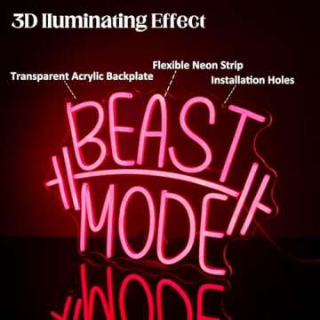 CKTBLEY Beast Mode Neon Signs for Wall Decor Red Letter LED Neon Light Gym Neon Sign Barbell LED Neon Lights Signs Dumbbell Neon Wall Sign for Bedroom Gym Sports Room Fitness Club Decor