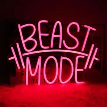 CKTBLEY Beast Mode Neon Signs for Wall Decor Red Letter LED Neon Light Gym Neon Sign Barbell LED Neon Lights Signs Dumbbell Neon Wall Sign for Bedroom Gym Sports Room Fitness Club Decor