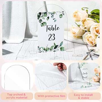 20 Sets 5 x 7 Inches Clear Arch Acrylic Sign with Stand Holder Table Numbers Wedding Signs DIY Blank...