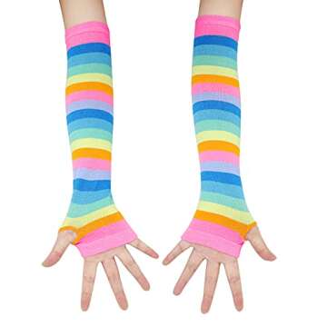 Bienvenu Rainbow Stripe Fingerless Gloves Arm Warmer Knee Thigh High Socks,Multicoloured