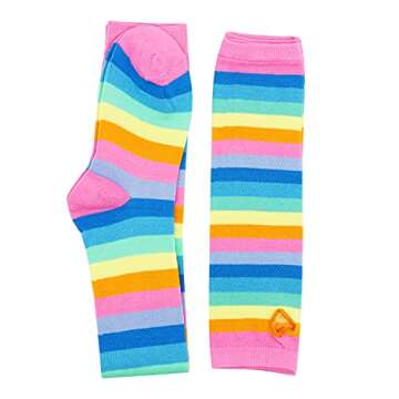 Bienvenu Rainbow Stripe Fingerless Gloves Arm Warmer Knee Thigh High Socks,Multicoloured