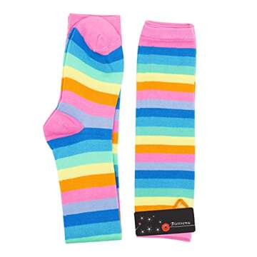 Bienvenu Rainbow Stripe Fingerless Gloves Arm Warmer Knee Thigh High Socks,Multicoloured