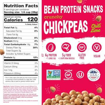 The Good Bean Crunchy Chickpeas - Chili Lime - Resealable Bag - Roasted Chickpea Beans - Vegan Snack...
