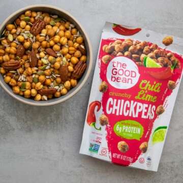 The Good Bean Crunchy Chickpeas - Chili Lime - Resealable Bag - Roasted Chickpea Beans - Vegan Snack with Good Source of Plant Protein and Fiber, 6 Oz (Pack of 6)