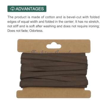 MECCANIXITY 1/4 Inch Double Fold Bias Tape Cotton Continuous Bulk Bias Tape for Sewing,Seaming Quilting Hemming Binding Crafts (Brown 6 Yards)