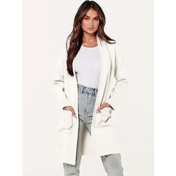 ANRABESS Cardigan Sweater for Women Casual 2024 Fall Fashion Coat Long Sleeve Open Front Knit Coatigan Outwear Off White Small