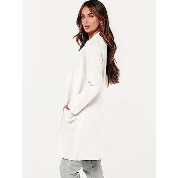 ANRABESS Cardigan Sweater for Women Casual 2024 Fall Fashion Coat Long Sleeve Open Front Knit Coatigan Outwear Off White Small