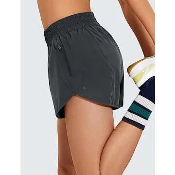 CRZ YOGA Womens High Waisted Running Shorts Mesh Liner 3'' Dolphin Quick Dry for Athletic Gym Track Workout with Zip Pocket Graphite Grey Small