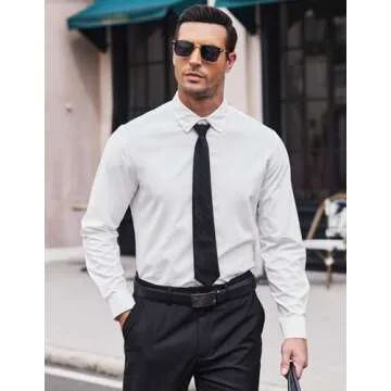 COOFANDY Men's Summer Lightweight Long Sleeve Button Down Stretch Dress Shirts Vacation Beach Untucked No Iron Shirts White