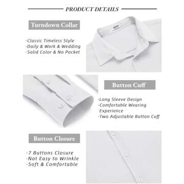 COOFANDY Men's Summer Lightweight Long Sleeve Button Down Stretch Dress Shirts Vacation Beach Untucked No Iron Shirts White