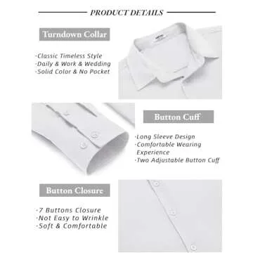 COOFANDY Men's Summer Lightweight Long Sleeve Button Down Stretch Dress Shirts Vacation Beach Untucked No Iron Shirts White