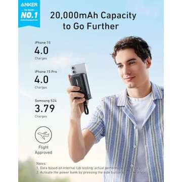Anker Zolo Power Bank, 20,000mAh 30W High-Speed Portable Charger with Built-in USB-C Cable, 1 USB-C, 1 USB-A, Battery Pack for iPhone 16/15/15 Pro/15 Pro Max/15 Plus, MacBook, Galaxy, and More