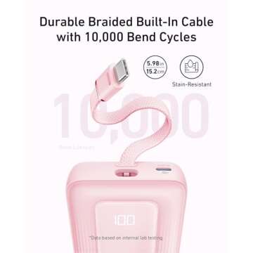 Anker Zolo Power Bank, 20,000mAh 30W High-Speed Portable Charger with Built-in USB-C Cable, 1 USB-C, 1 USB-A, Battery Pack for iPhone 16/15/15 Pro/15 Pro Max/15 Plus, MacBook, Galaxy, and More