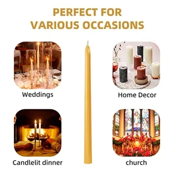 Elegant 12 Pack Beeswax Taper Candles - Eco-Friendly 10Hr Burn