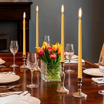 Elegant 12 Pack Beeswax Taper Candles - Eco-Friendly 10Hr Burn