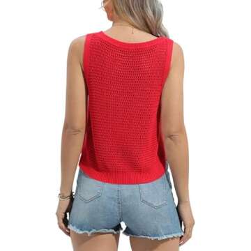 FISACE Womens Summer Knit Sweater Tank Tops Round Neck Crochet Hollow Out Sleeveless Casual Crop Shi...