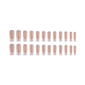 DANMANR Long Press on Nails Square French Fake Nails Full Cover Nude Acrylic False Nails for Women and Girls 24PCS (French White)