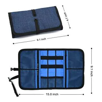 patu Roll Up Electronics Accessories Travel Gear Organizer Case, Portable Universal External Batteries Hard Drives Cables Cosmetics Kit Bag, Navy