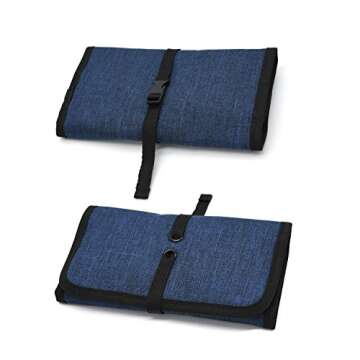 patu Roll Up Electronics Accessories Travel Gear Organizer Case, Portable Universal External Batteries Hard Drives Cables Cosmetics Kit Bag, Navy