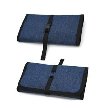 patu Roll Up Electronics Accessories Travel Gear Organizer Case, Portable Universal External Batteries Hard Drives Cables Cosmetics Kit Bag, Navy