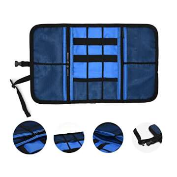 patu Roll Up Electronics Accessories Travel Gear Organizer Case, Portable Universal External Batteries Hard Drives Cables Cosmetics Kit Bag, Navy