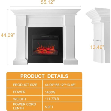 55 Inch Electric Fireplace with Mantel Remote Control