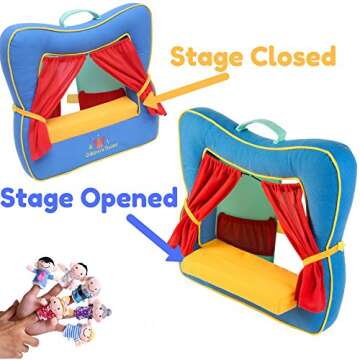 Finger Puppet Theater Stage by Better Line - Portable Plush Set with 6 Puppets