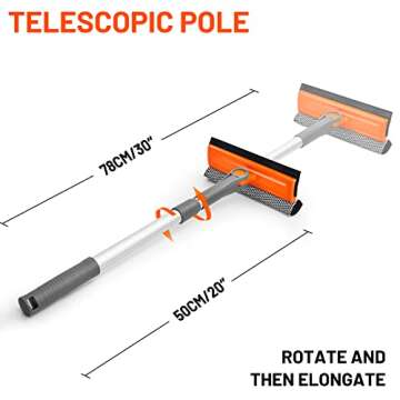 eazer Window Squeegee for Home, 2-in-1 Squeegee for Window Cleaning kit with Multiple Angles, Professional Window Cleaner Tool, Multi-Use Window Washing Kit with Extension Pole(20''-30'')