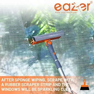 eazer Window Squeegee for Home, 2-in-1 Squeegee for Window Cleaning kit with Multiple Angles, Professional Window Cleaner Tool, Multi-Use Window Washing Kit with Extension Pole(20''-30'')