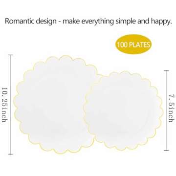 Supernal 100PCS Gold Plastic Plates -White and Gold Disposable Plates for Party/Wedding -Include 50P...