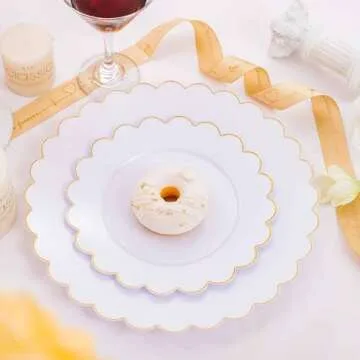 Supernal 100PCS Gold Plastic Plates -White and Gold Disposable Plates for Party/Wedding -Include 50PCS 10.25inch Gold Dinner Plates,50PCS 7.5inch Gold Dessert/Salad Plates,Spring Easter Plastic Plates