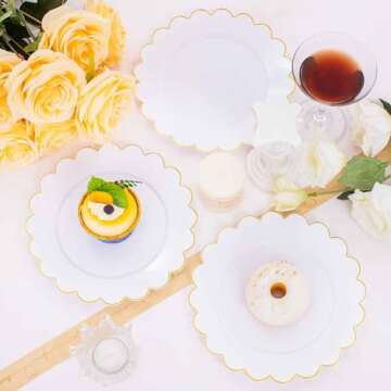 Supernal 100PCS Gold Plastic Plates -White and Gold Disposable Plates for Party/Wedding -Include 50PCS 10.25inch Gold Dinner Plates,50PCS 7.5inch Gold Dessert/Salad Plates,Spring Easter Plastic Plates